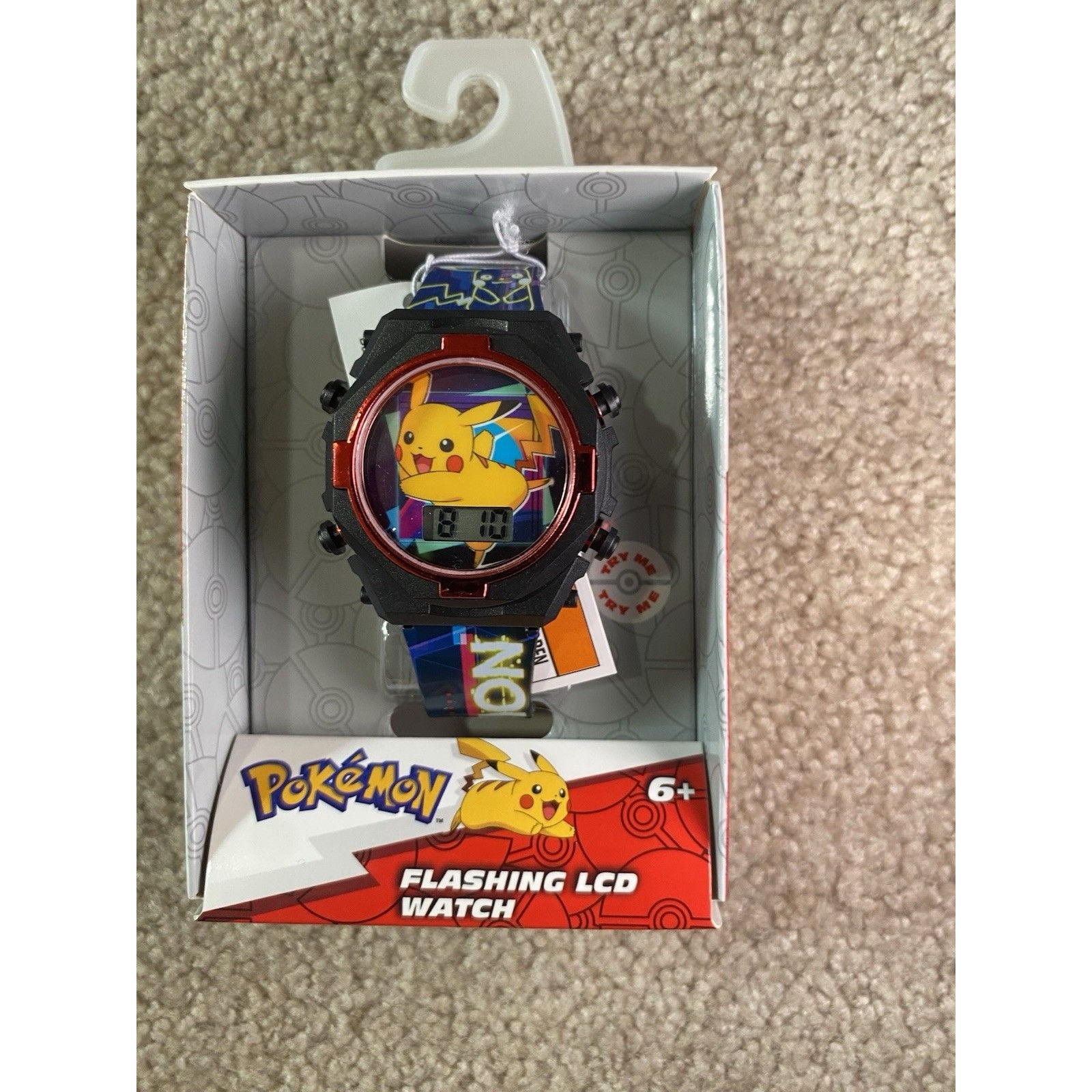 New Pokmon Pikachu Flashing Lcd Watch Kids Accutime Digital Pok1174bx Ages 6+